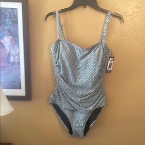 DKNY Black and White One Piece Swimsuit with Classic Design